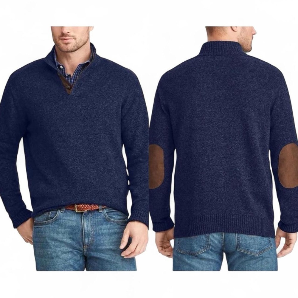 Chaps 2XLT Elbow Patch Knit Sweater – Blue